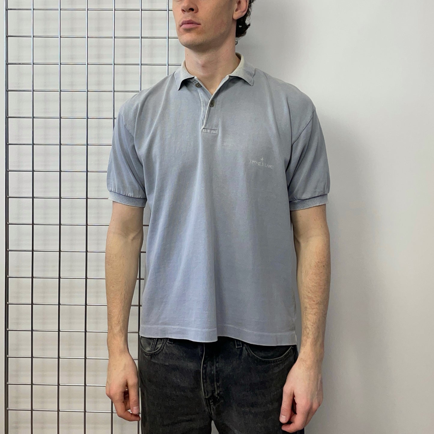 Stone Island Light Blue 80s Silver Button Polo Shirt