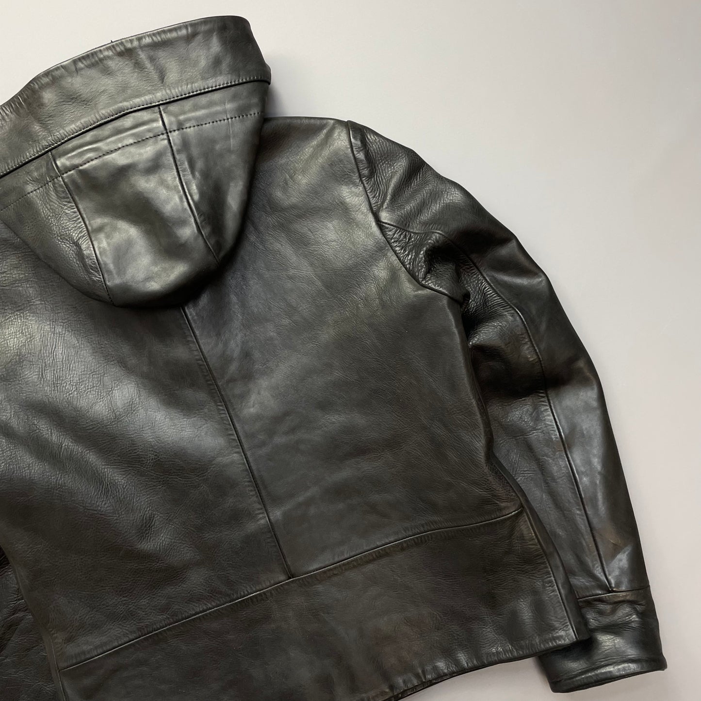Stone Island AW07 Hooded Black Leather Jacket
