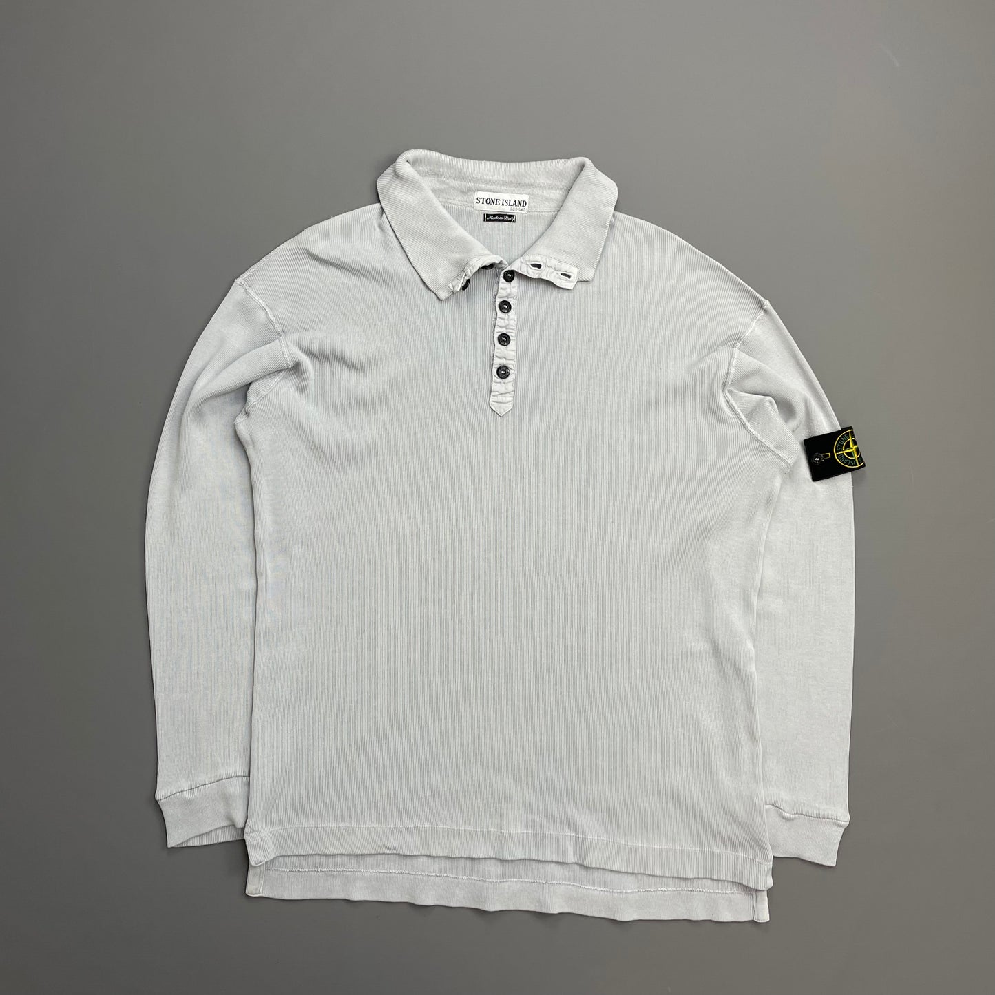 Stone Island Light Blue SS03 Button-Up Collar Fine-Rib Lightweight Jumper