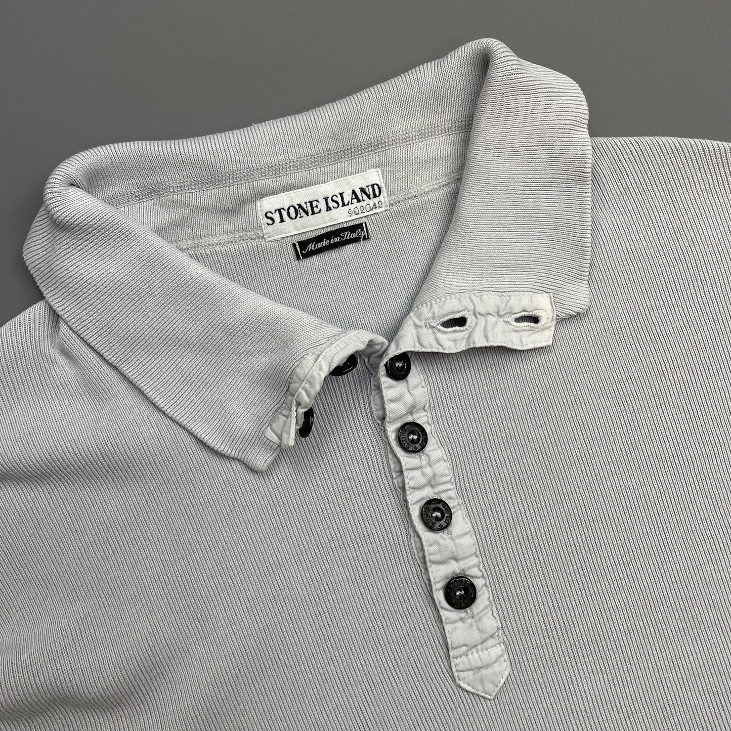Stone Island Light Blue SS03 Button-Up Collar Fine-Rib Lightweight Jumper