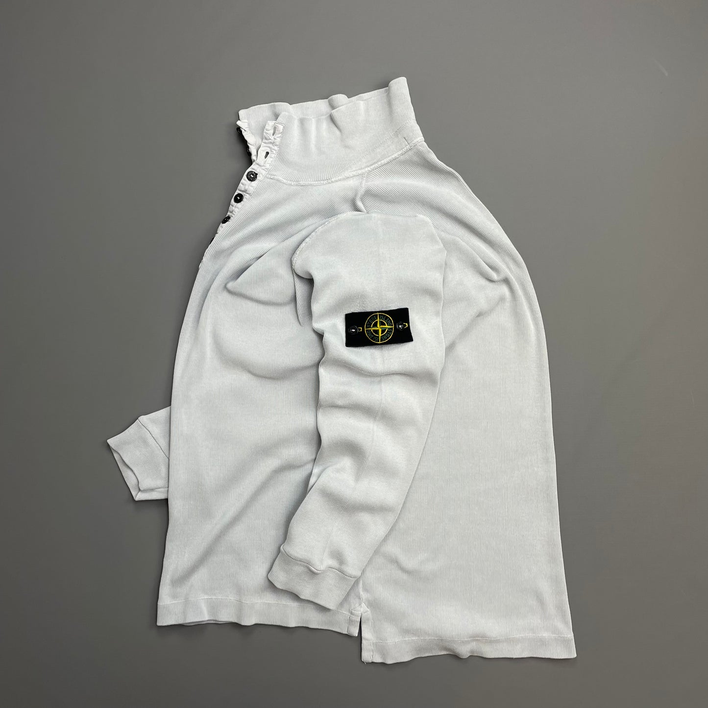 Stone Island Light Blue SS03 Button-Up Collar Fine-Rib Lightweight Jumper
