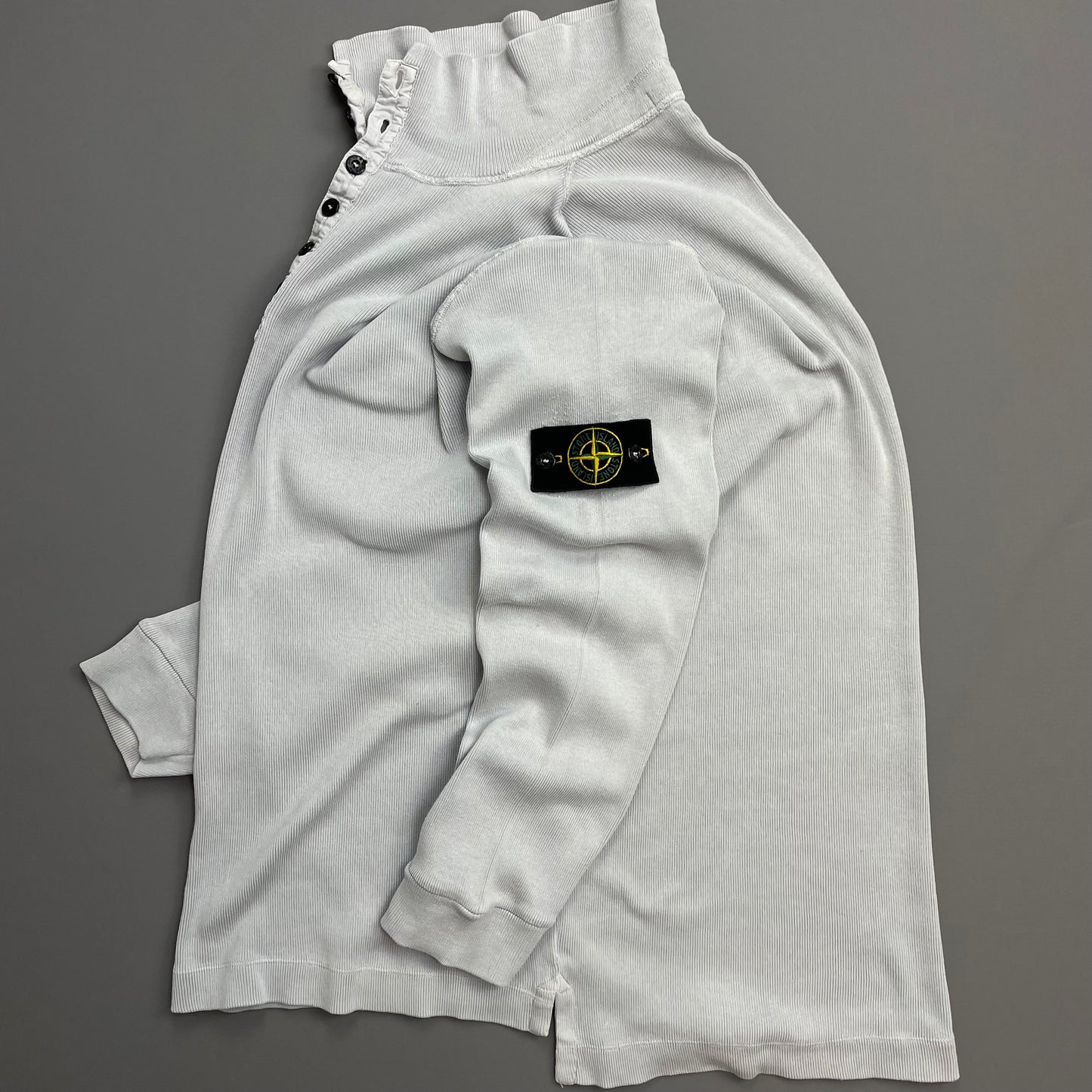 Stone Island Light Blue SS03 Button-Up Collar Fine-Rib Lightweight Jumper