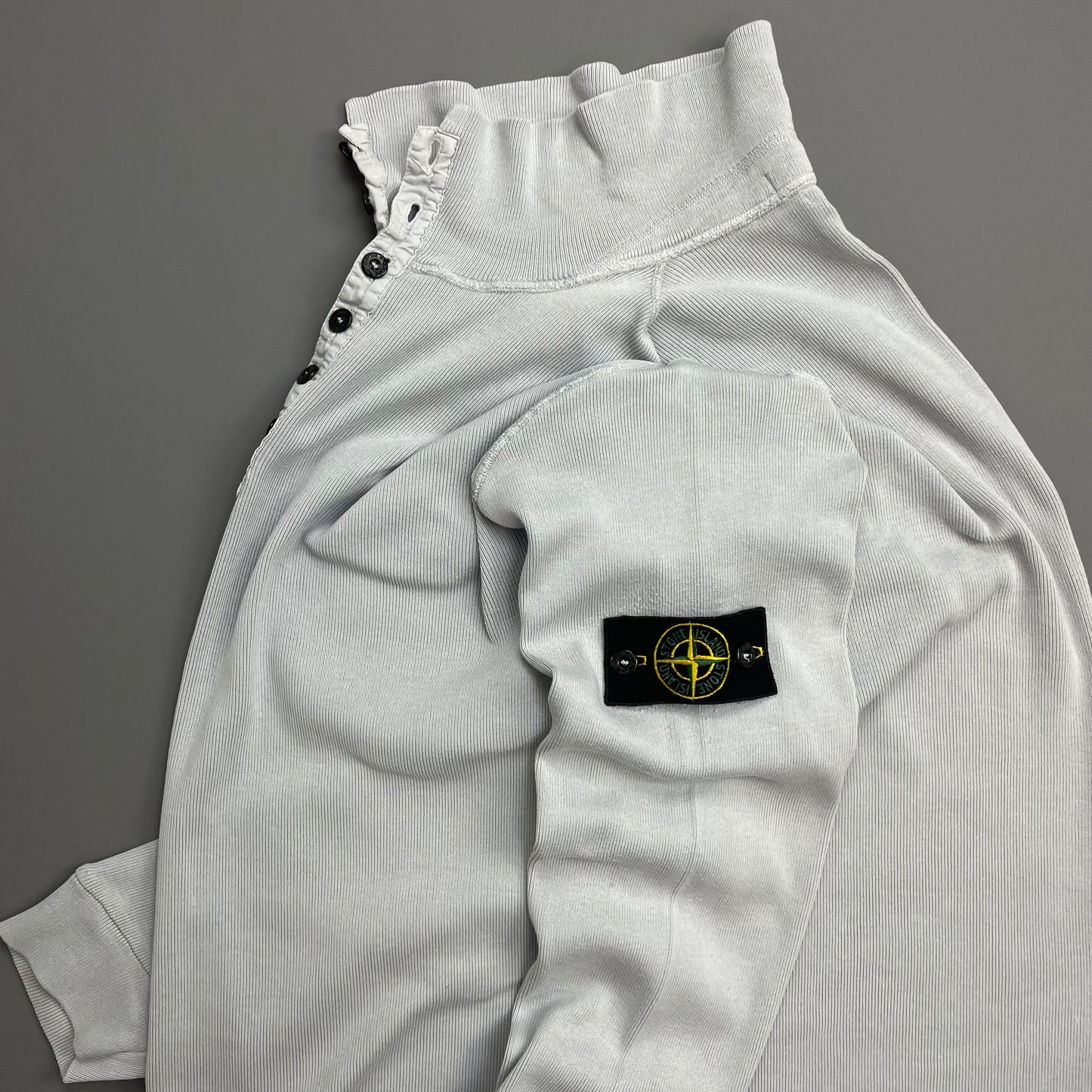 Stone Island Light Blue SS03 Button-Up Collar Fine-Rib Lightweight Jumper
