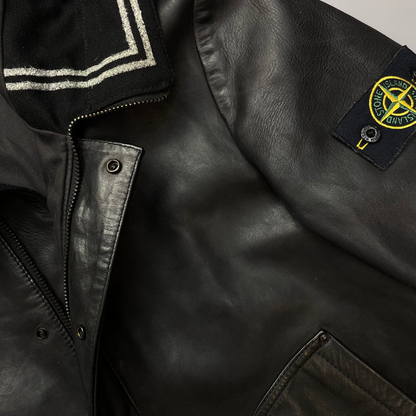 Stone Island AW07 Hooded Black Leather Jacket