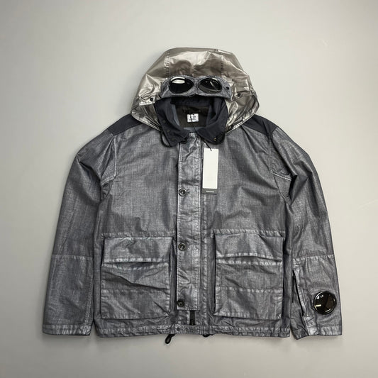 C.P. Company SS25 Oceana Blue Grey Rafia Mille Nylon Goggle Watchviewer Jacket