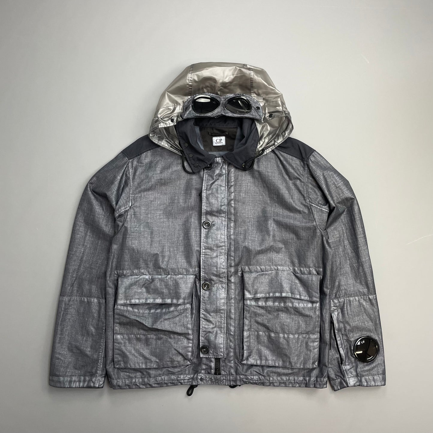 C.P. Company SS25 Oceana Blue Grey Rafia Mille Nylon Goggle Watchviewer Jacket