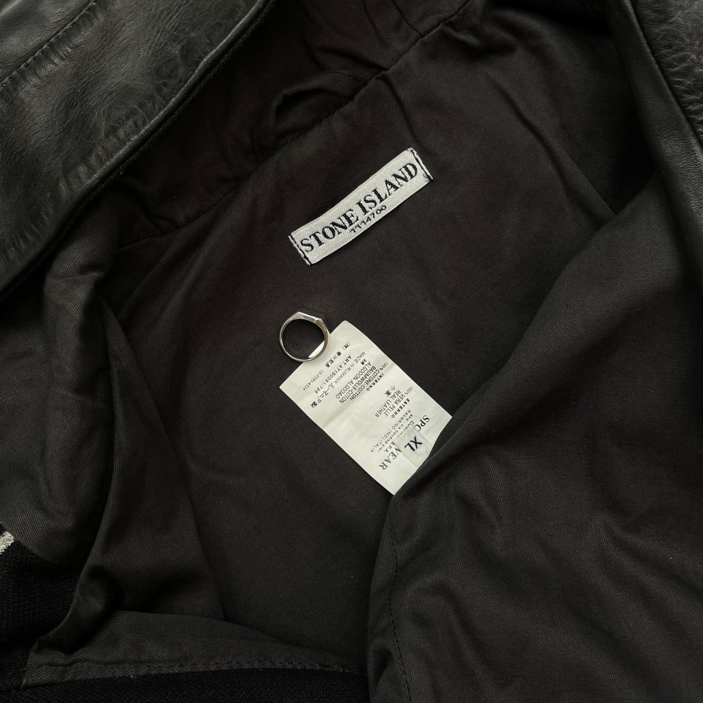Stone Island AW07 Hooded Black Leather Jacket