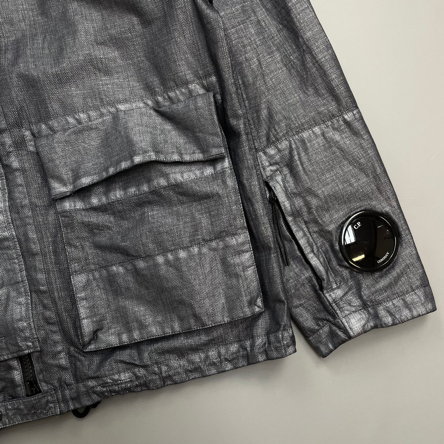 C.P. Company SS25 Oceana Blue Grey Rafia Mille Nylon Goggle Watchviewer Jacket