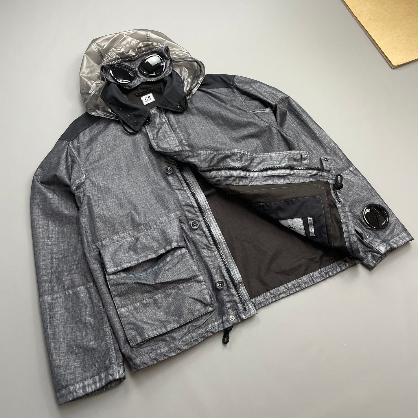 C.P. Company SS25 Oceana Blue Grey Rafia Mille Nylon Goggle Watchviewer Jacket