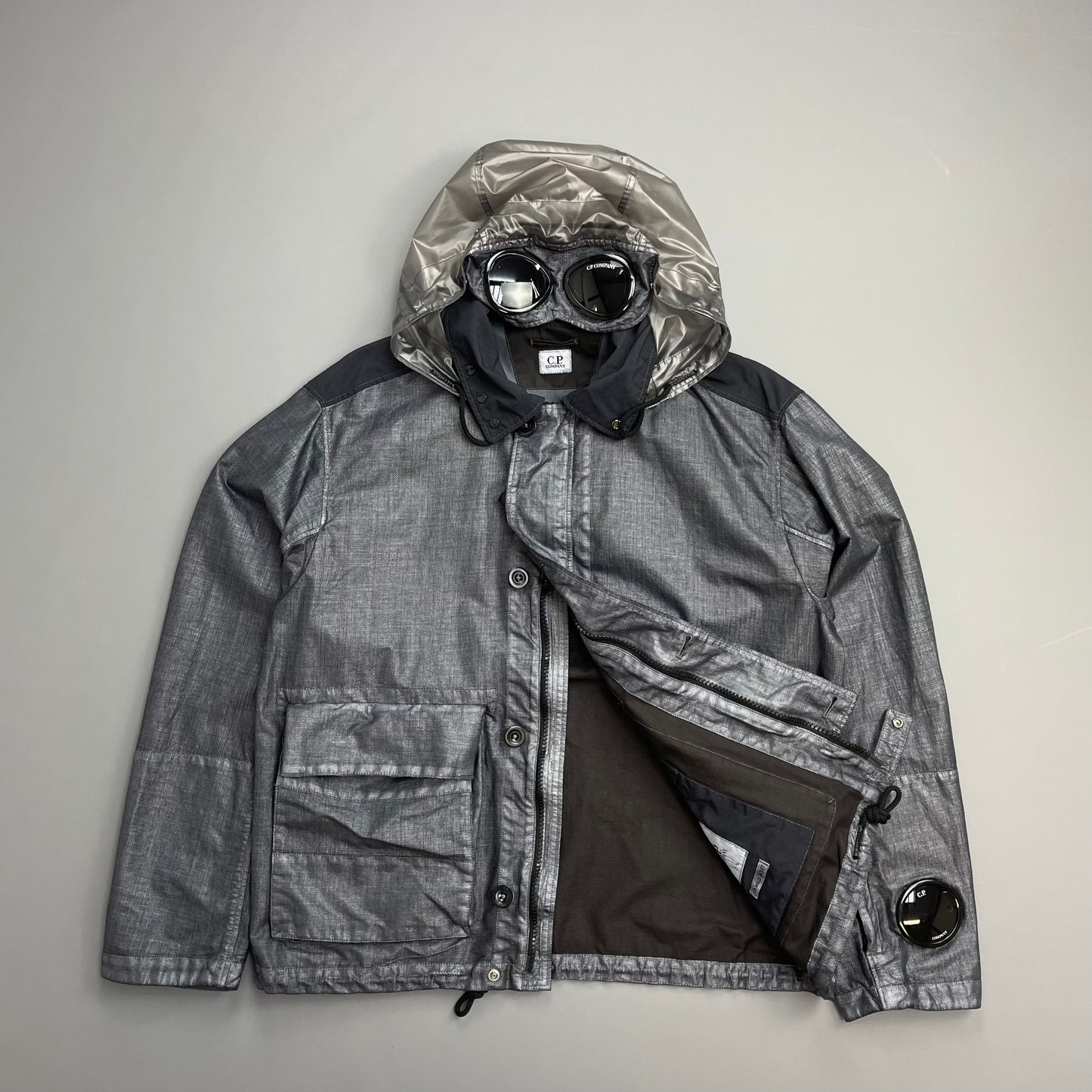 C.P. Company SS25 Oceana Blue Grey Rafia Mille Nylon Goggle Watchviewer Jacket