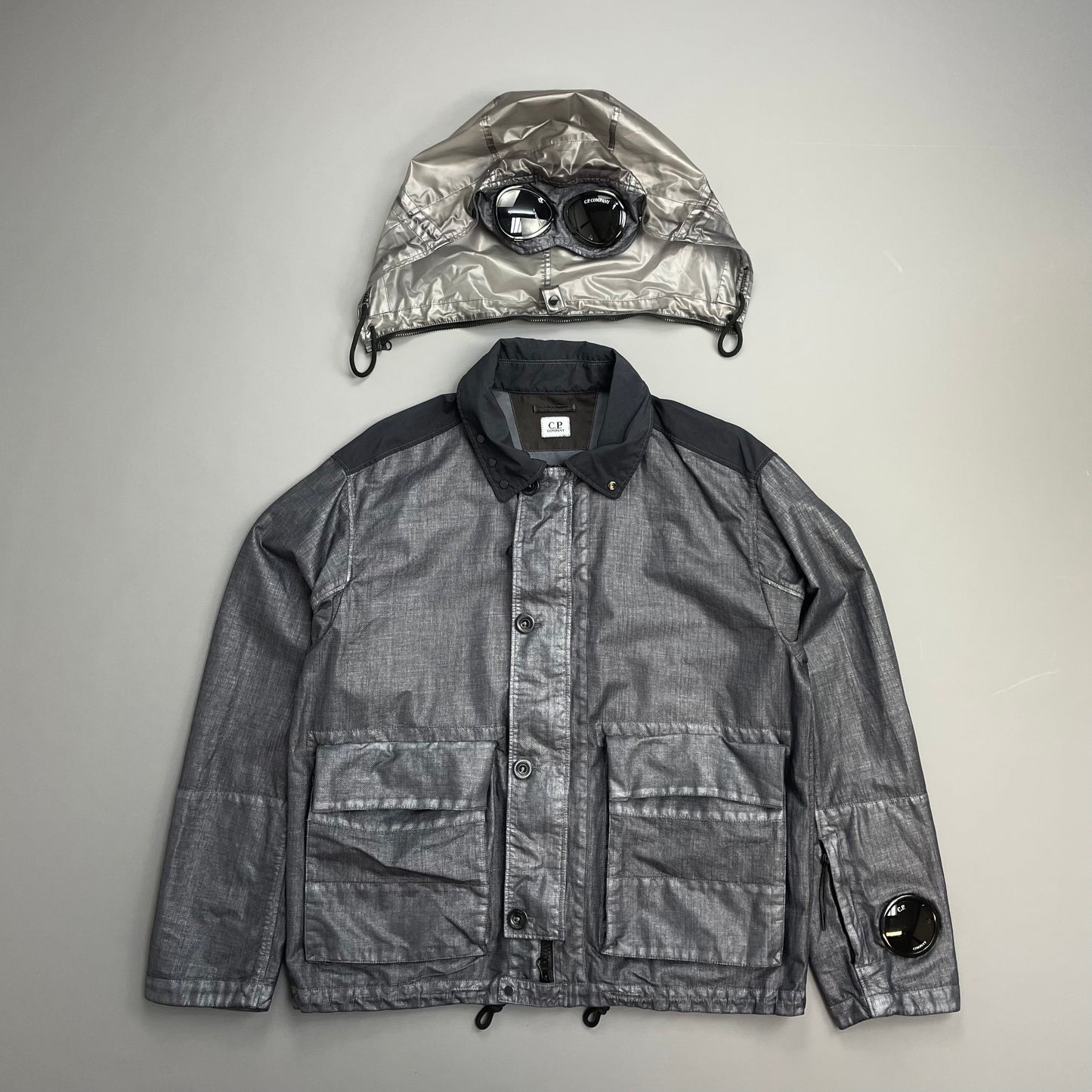 C.P. Company SS25 Oceana Blue Grey Rafia Mille Nylon Goggle Watchviewer Jacket