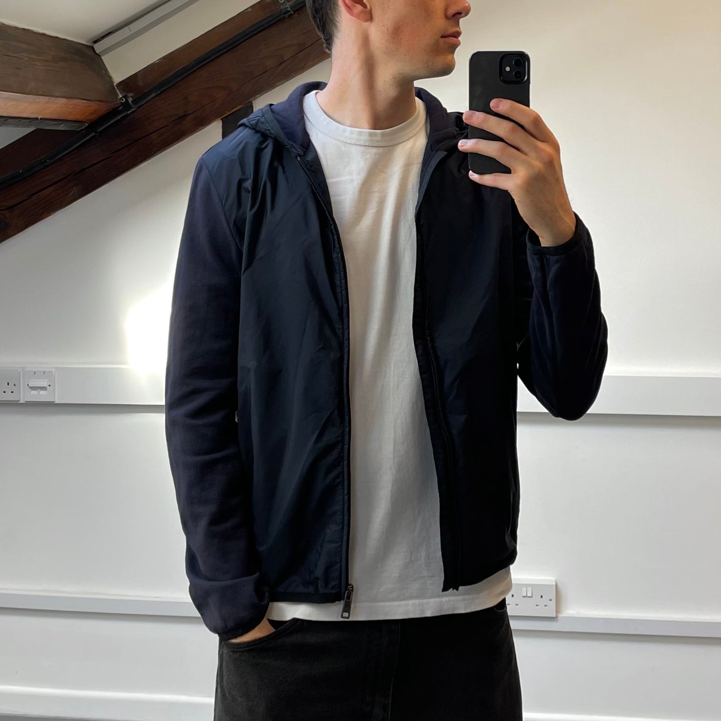 Prada Sport Navy Nylon Panel 2015 Hoodie Jacket