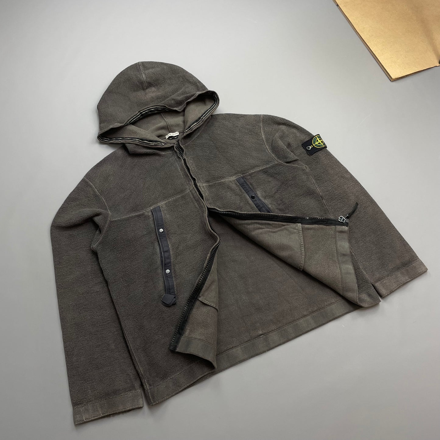Stone Island Brown AW03 Zip-Through Fleece Hooded Jacket