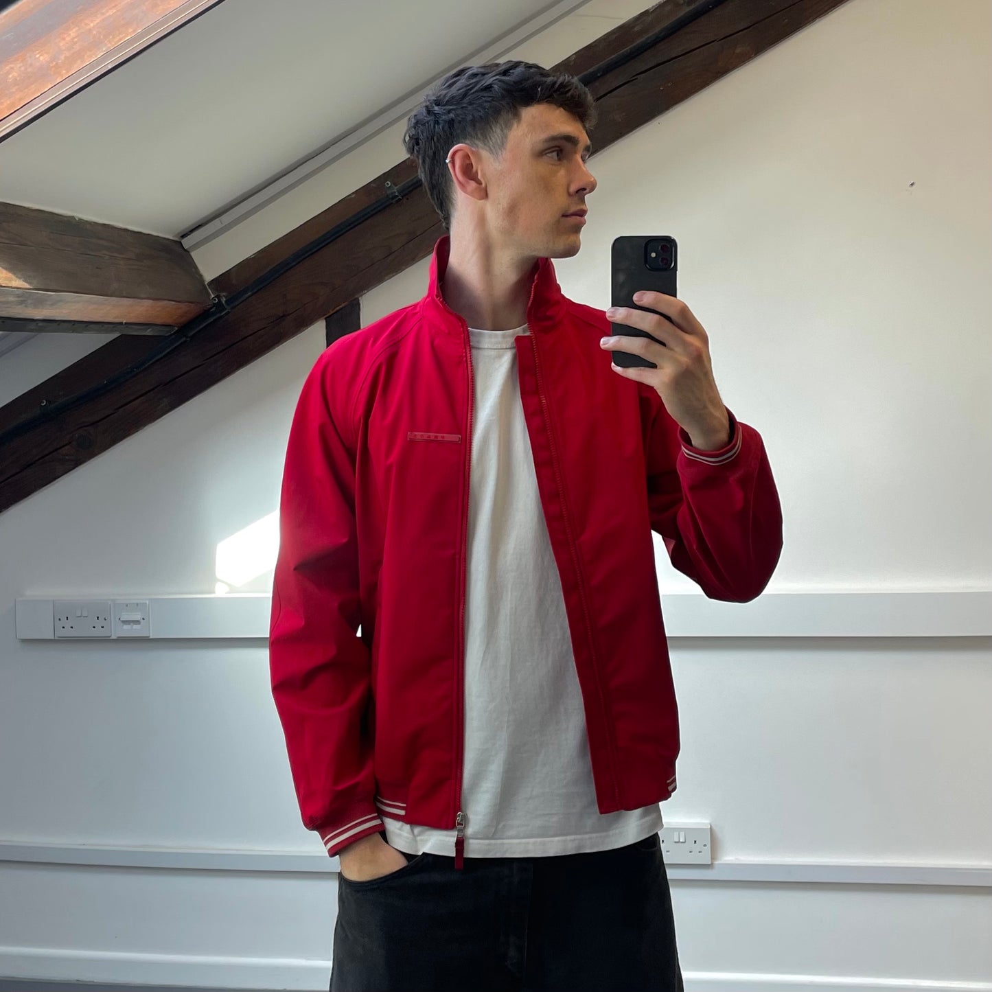 Prada Sport Red waterproof Lightweight Harrington Windbreaker Jacket