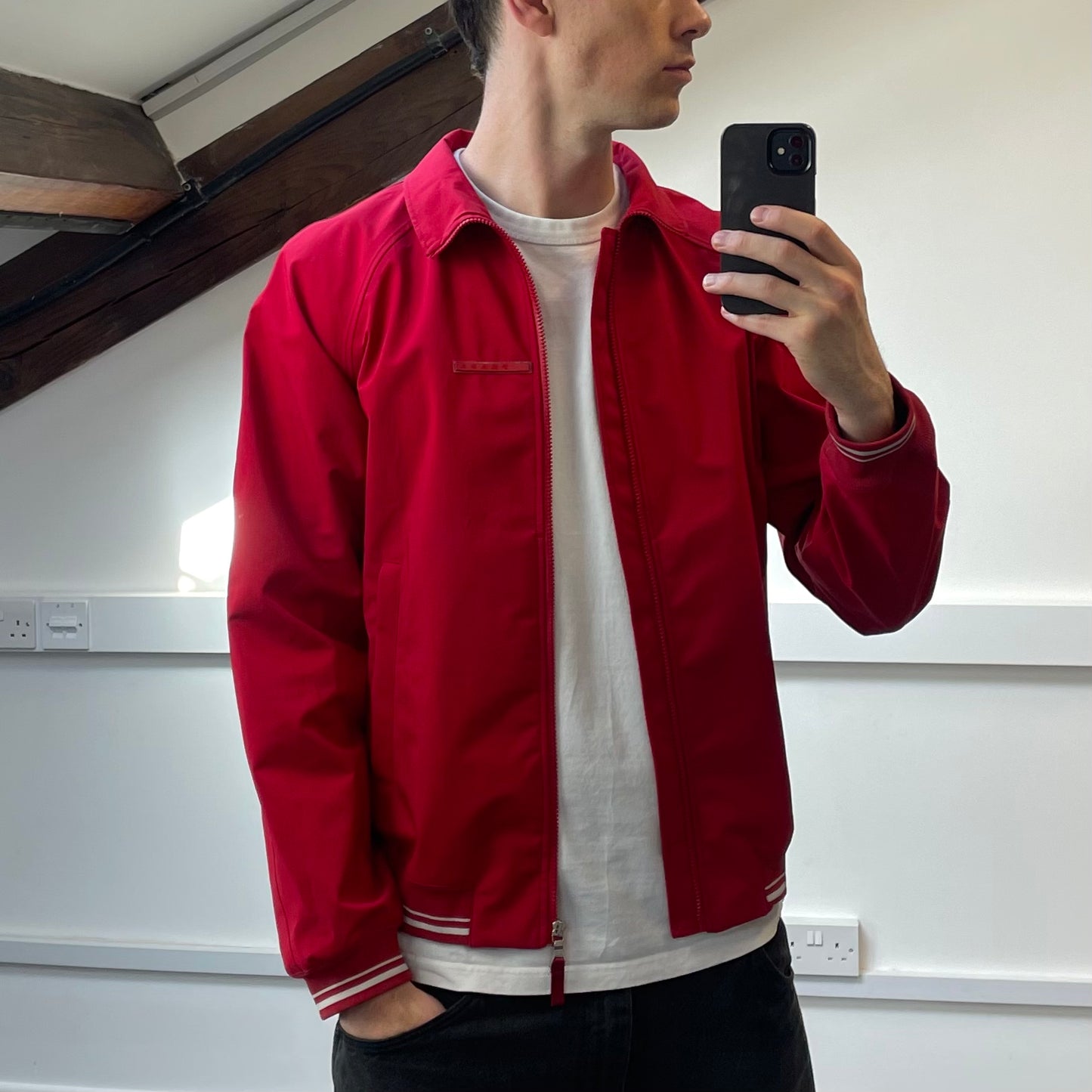 Prada Sport Red waterproof Lightweight Harrington Windbreaker Jacket