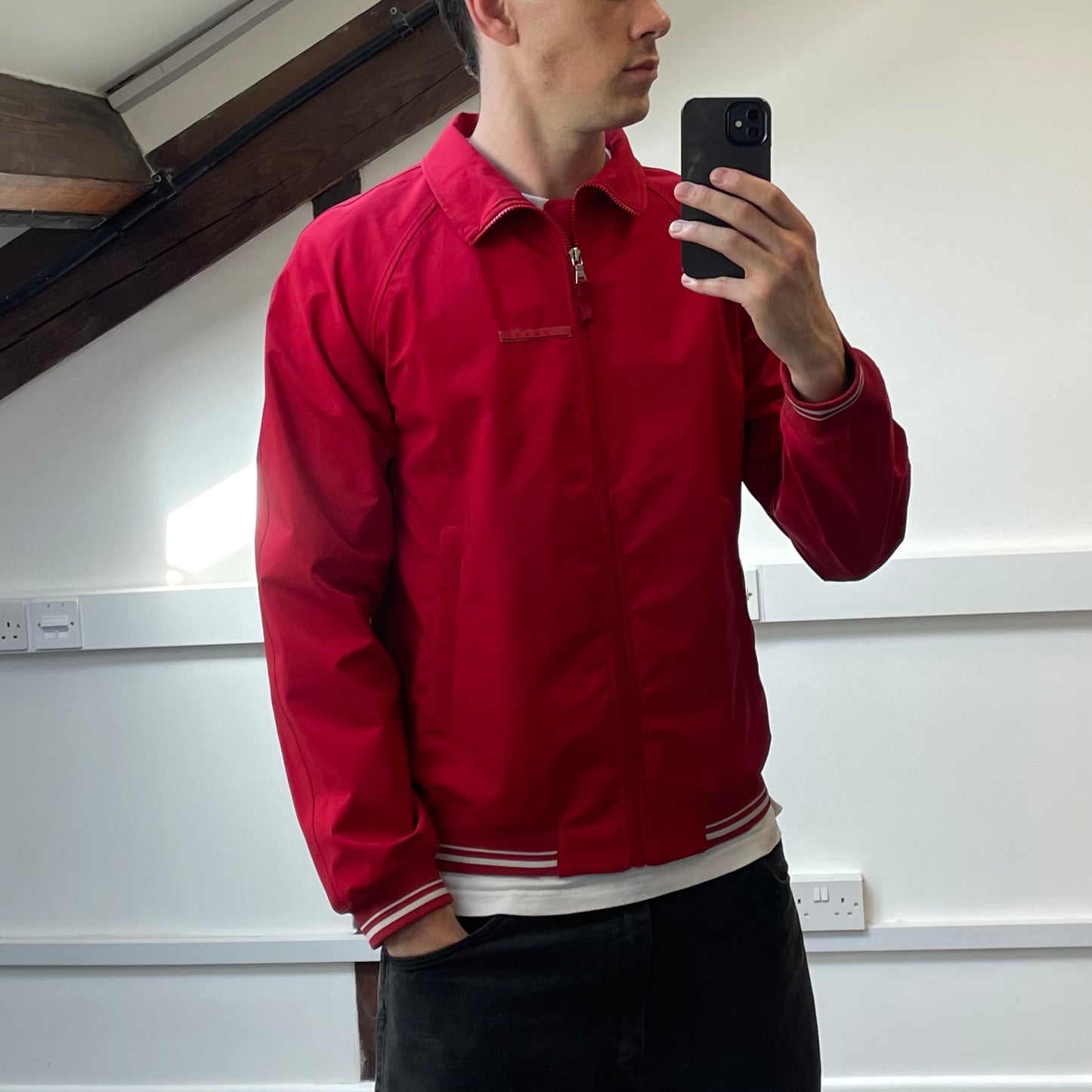 Prada Sport Red waterproof Lightweight Harrington Windbreaker Jacket