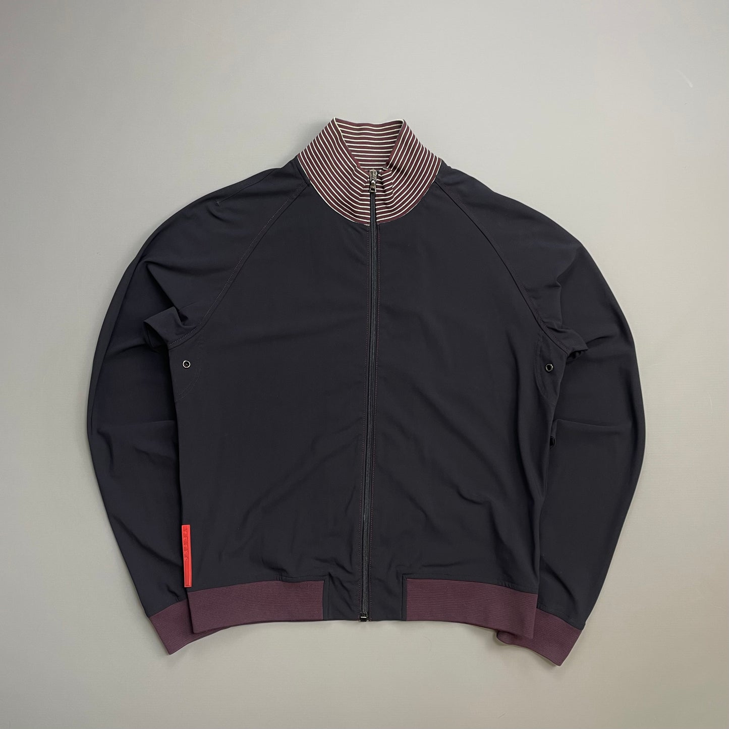 Prada Sport Navy 00s Nylon Burgundy Stripe-Detailed Track Jacket