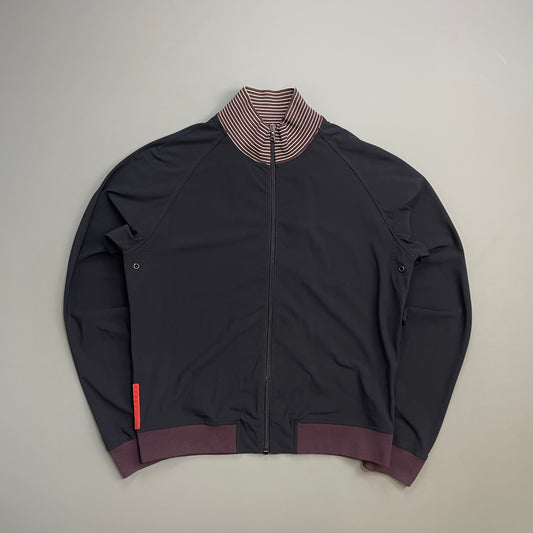 Prada Sport Navy 00s Nylon Burgundy Stripe-Detailed Track Jacket