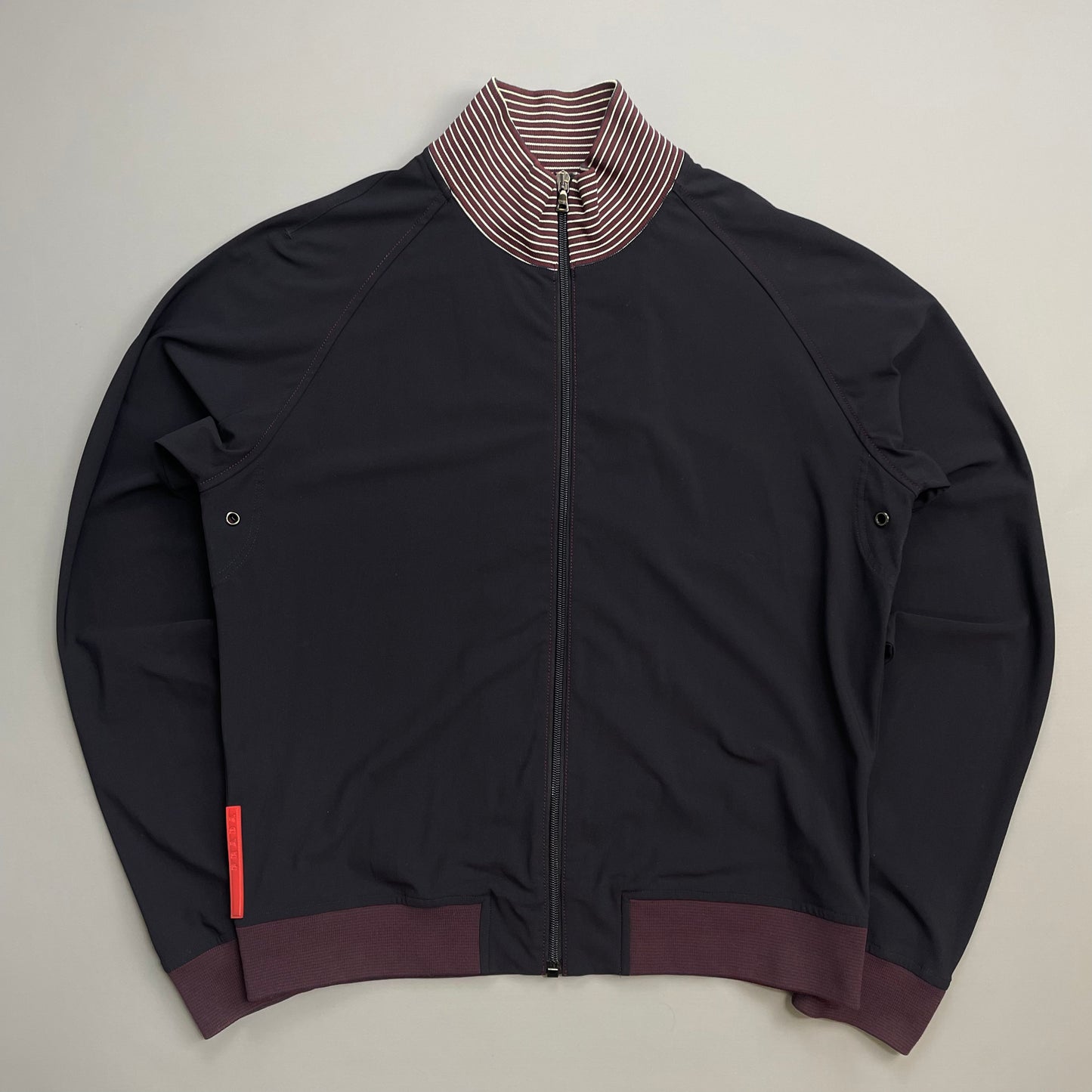 Prada Sport Navy 00s Nylon Burgundy Stripe-Detailed Track Jacket