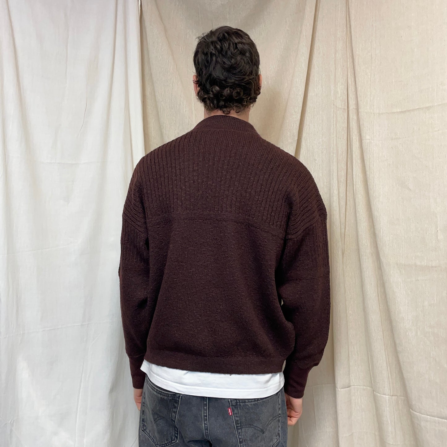 Boneville Brown Navy Arctic 80s Wool & Cotton Thick Knit Jumper