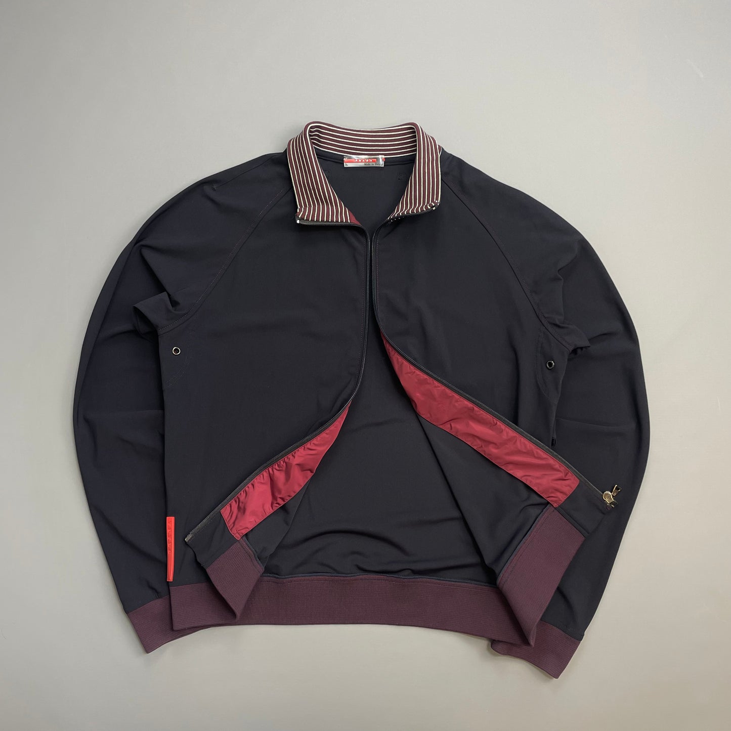 Prada Sport Navy 00s Nylon Burgundy Stripe-Detailed Track Jacket