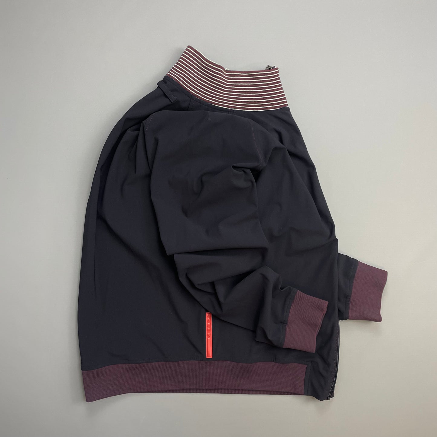 Prada Sport Navy 00s Nylon Burgundy Stripe-Detailed Track Jacket