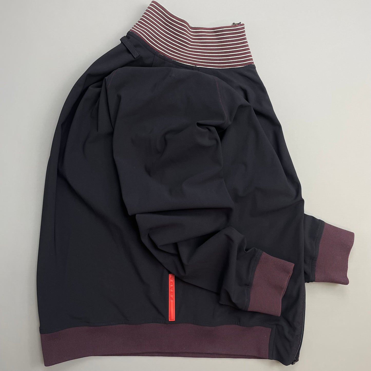 Prada Sport Navy 00s Nylon Burgundy Stripe-Detailed Track Jacket