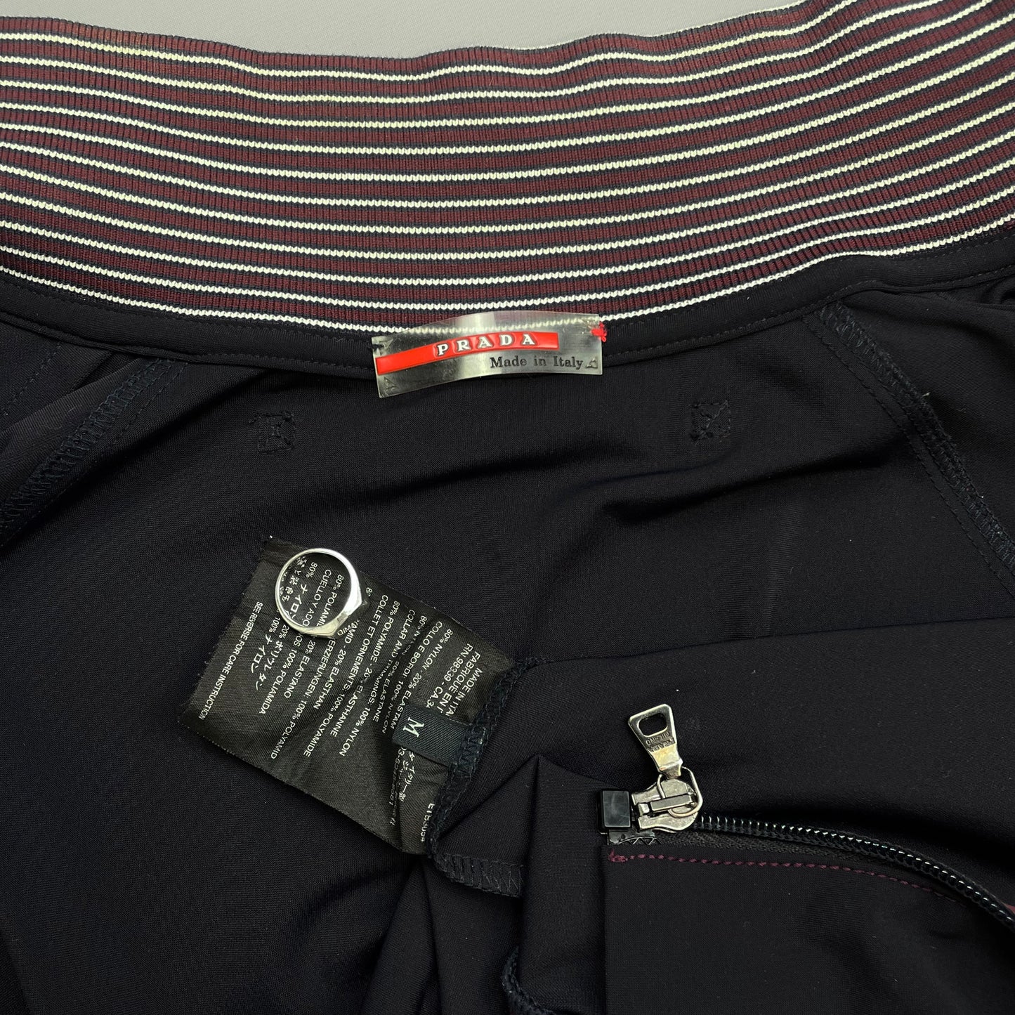 Prada Sport Navy 00s Nylon Burgundy Stripe-Detailed Track Jacket