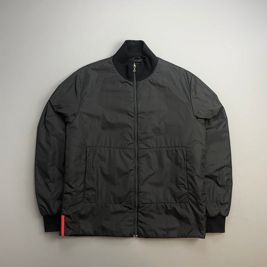 Prada Sport Black 00s Wool-Trimmed Nylon Padded Harrington Bomber Liner Jacket