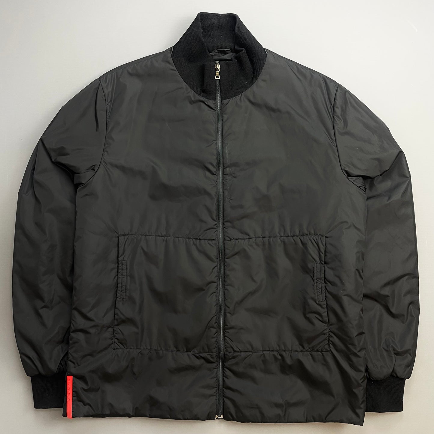 Prada Sport Black 00s Wool-Trimmed Nylon Padded Harrington Bomber Liner Jacket