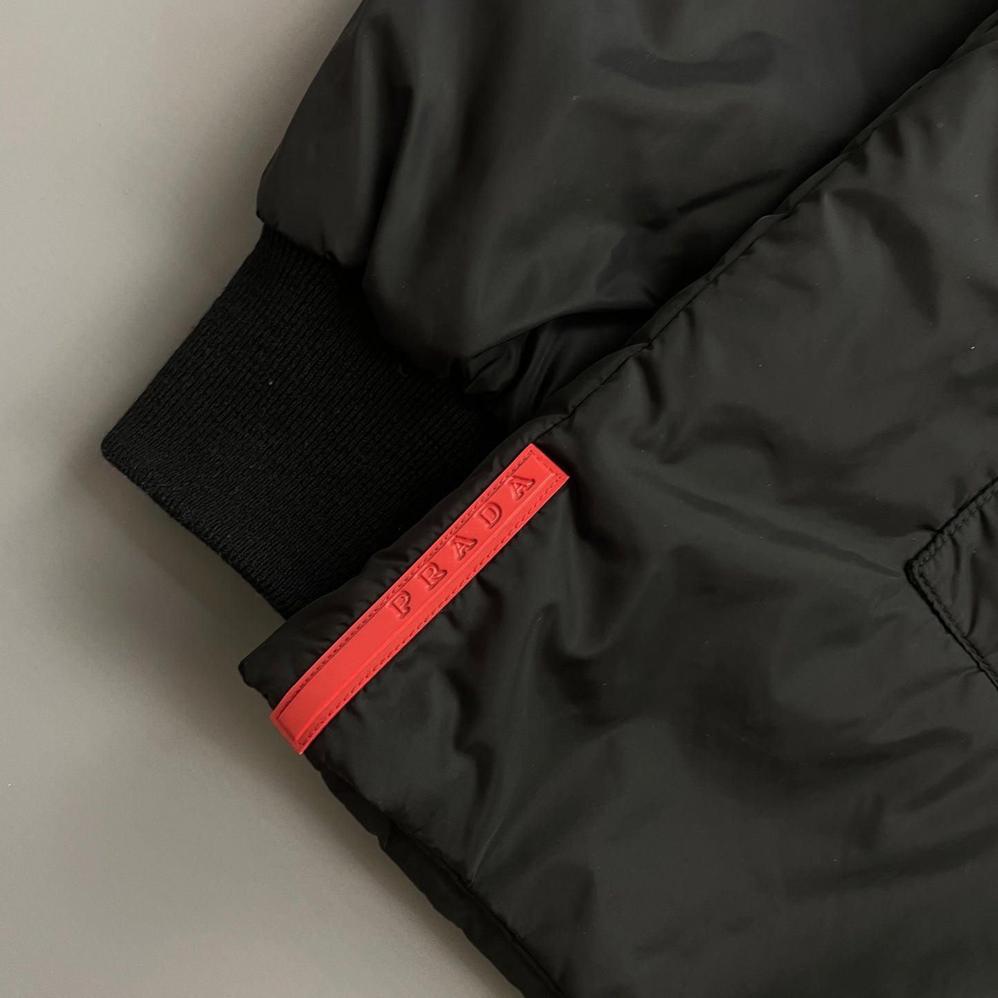 Prada Sport Black 00s Wool-Trimmed Nylon Padded Harrington Bomber Liner Jacket
