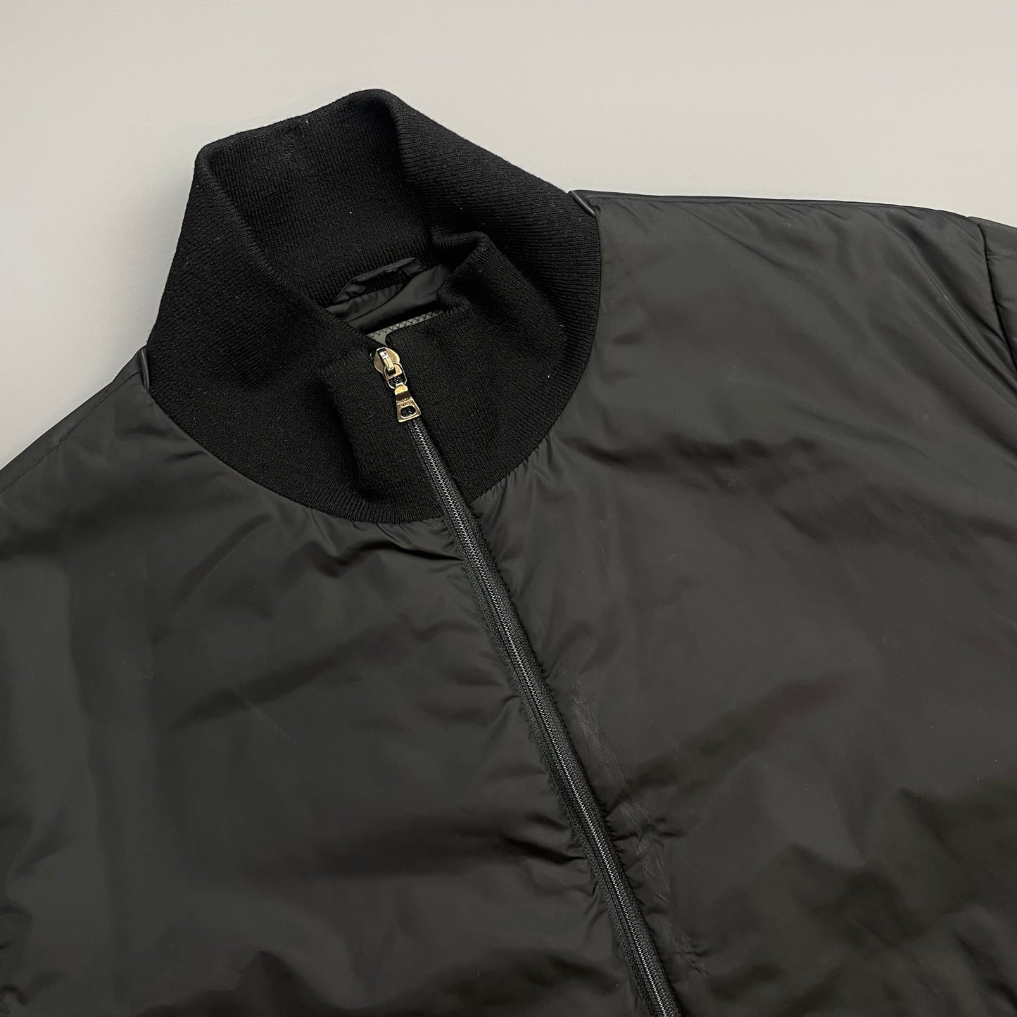 Prada Sport Black 00s Wool-Trimmed Nylon Padded Harrington Bomber Liner Jacket