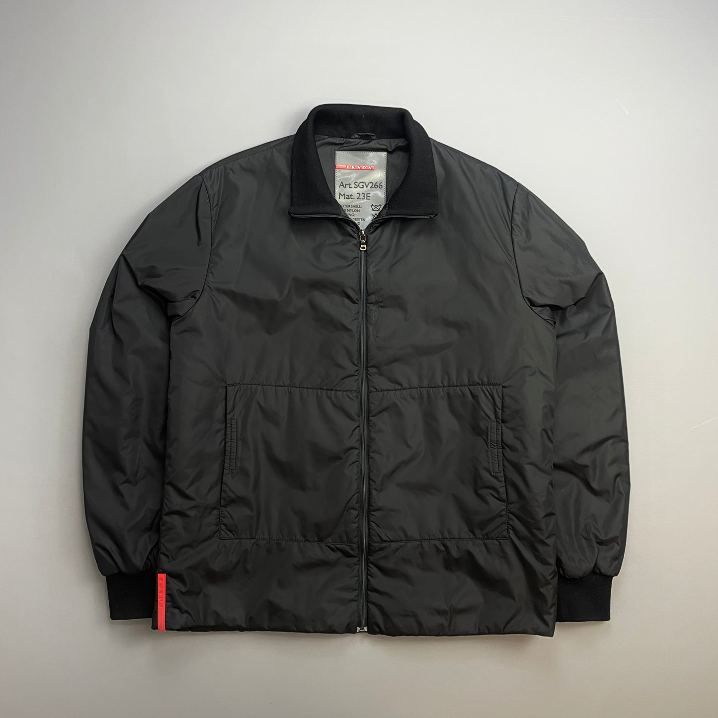 Prada Sport Black 00s Wool-Trimmed Nylon Padded Harrington Bomber Liner Jacket