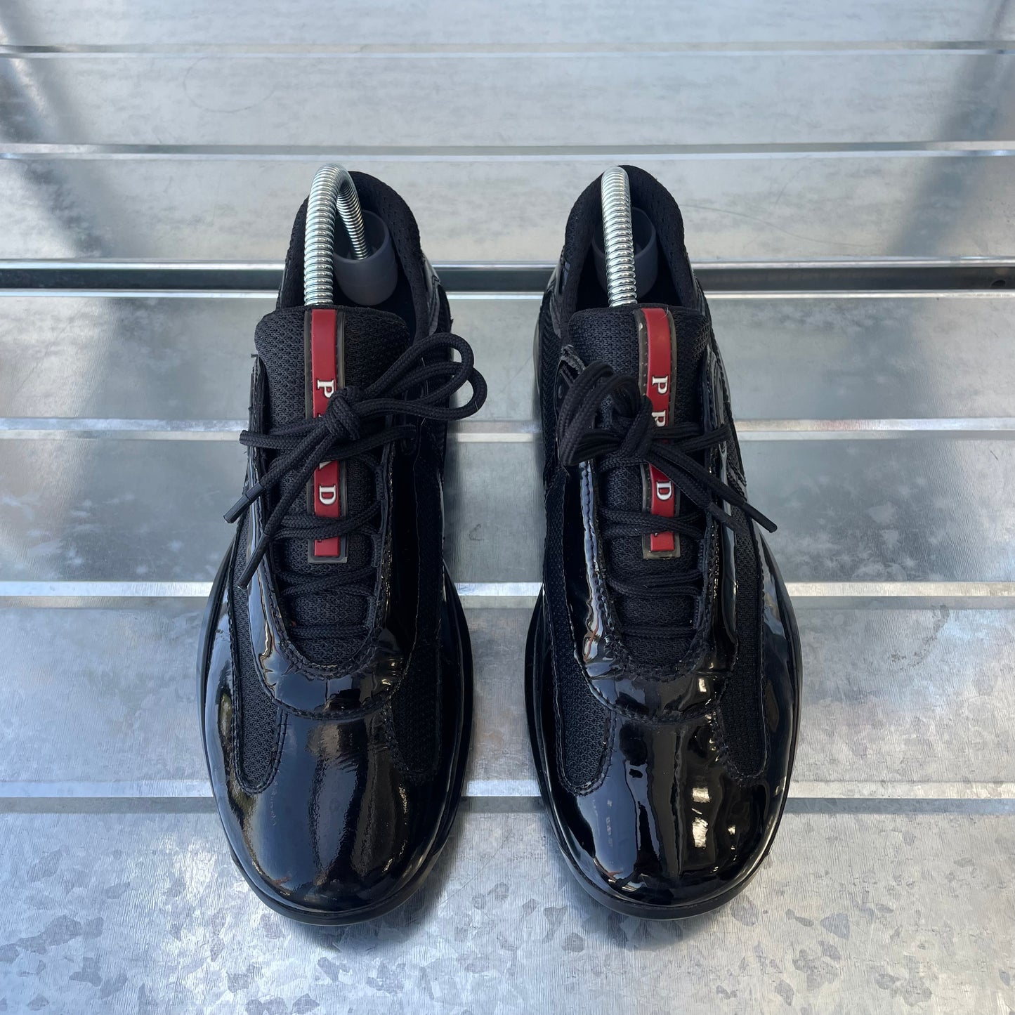 Prada Sport Black Patent Leather Americas Cup Trainers