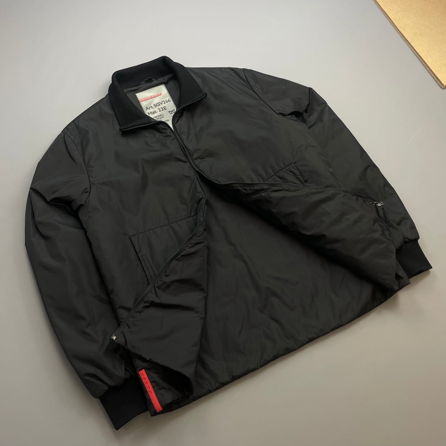 Prada Sport Black 00s Wool-Trimmed Nylon Padded Harrington Bomber Liner Jacket