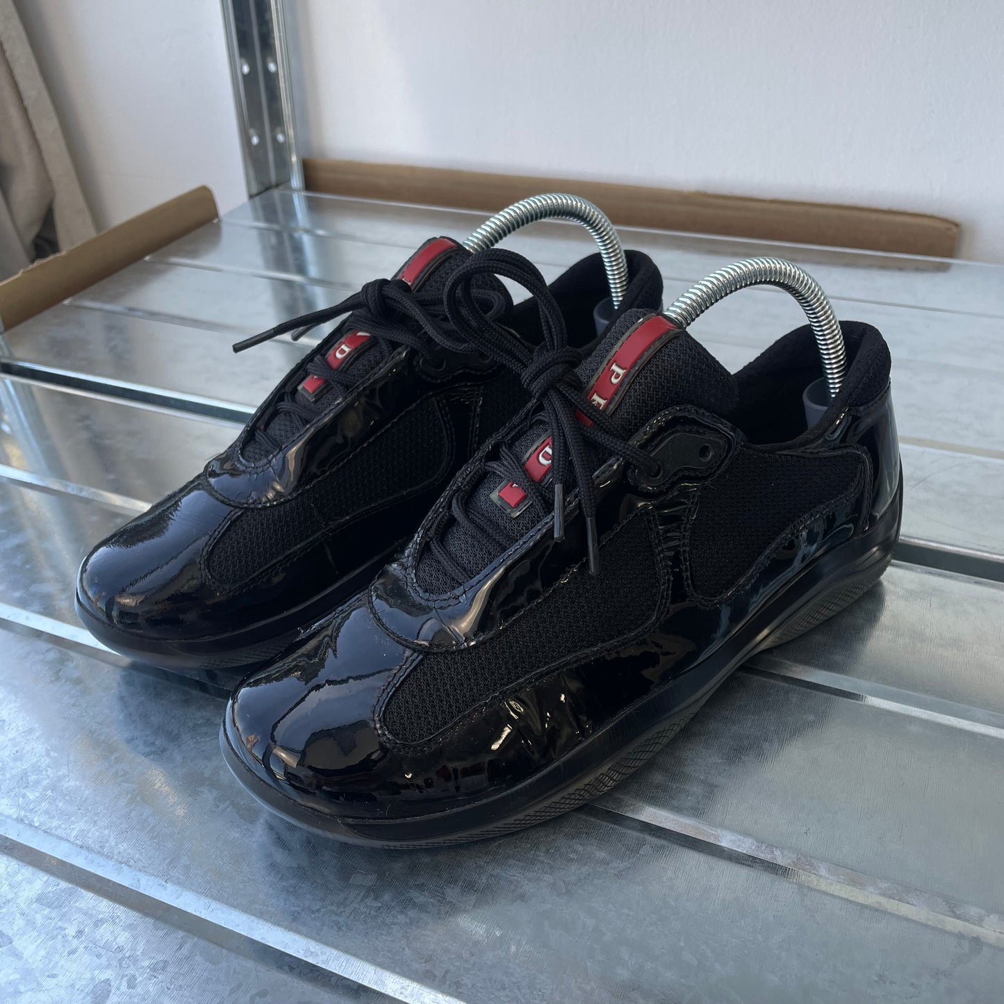 Prada Sport Black Patent Leather Americas Cup Trainers