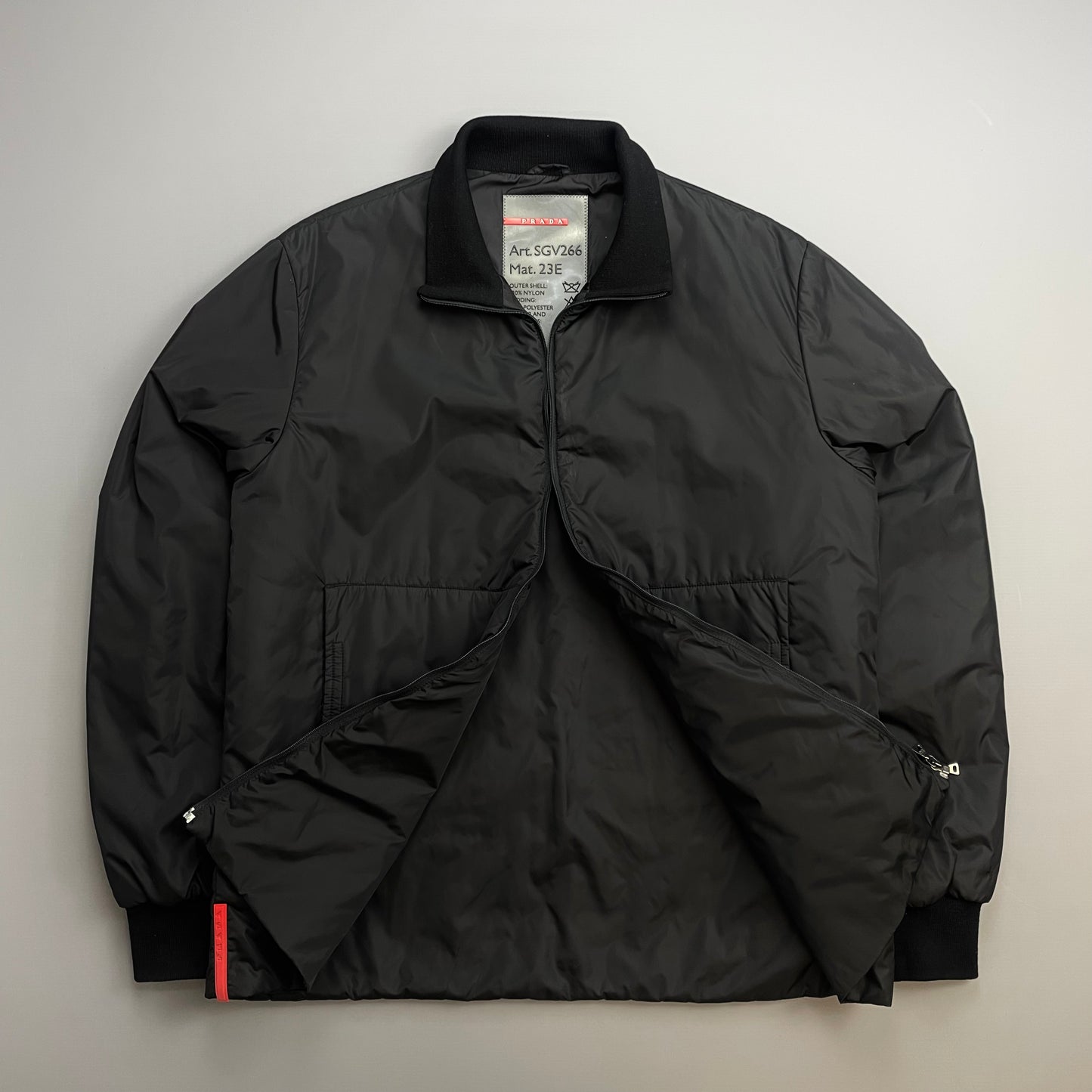Prada Sport Black 00s Wool-Trimmed Nylon Padded Harrington Bomber Liner Jacket
