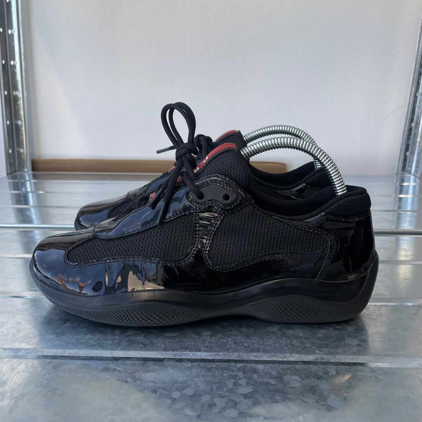 Prada Sport Black Patent Leather Americas Cup Trainers