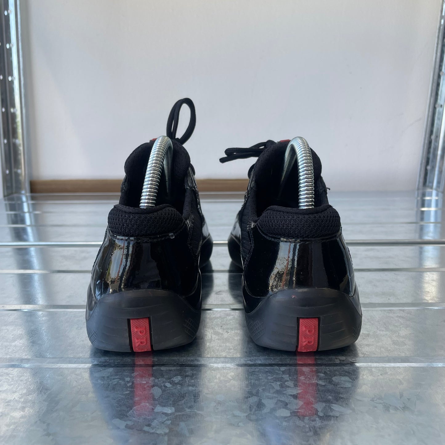 Prada Sport Black Patent Leather Americas Cup Trainers