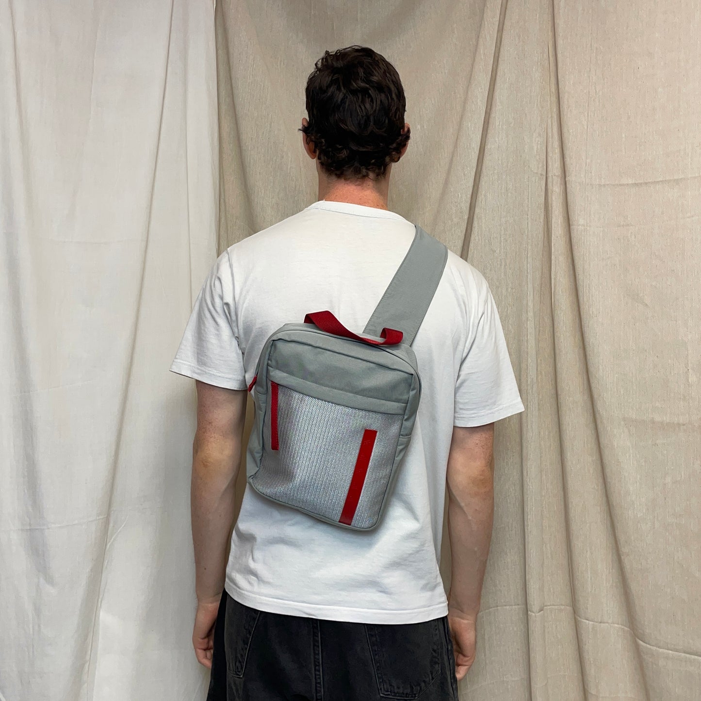 Prada Sport Grey 1999 Nylon Mesh Sling Crossbody Bag