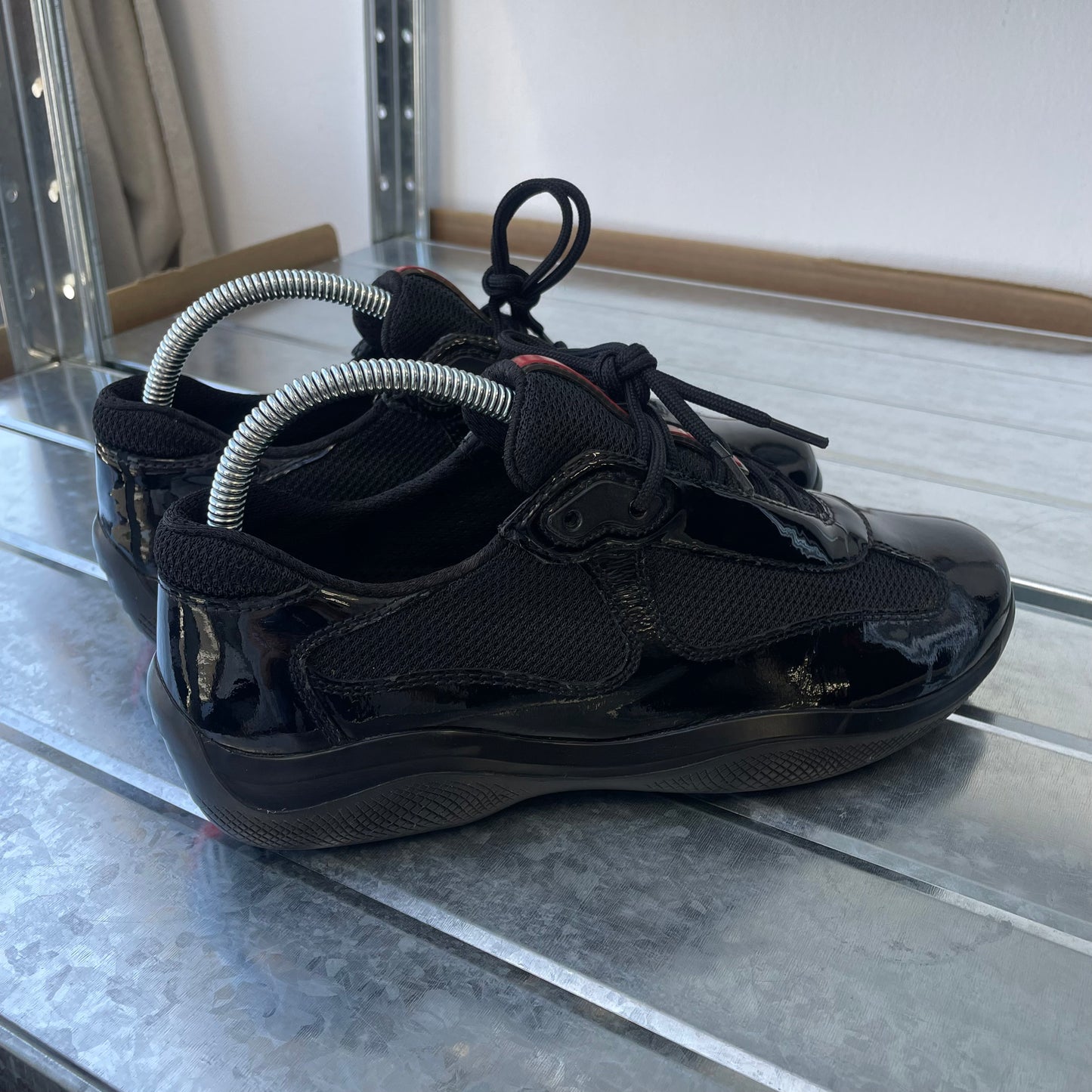 Prada Sport Black Patent Leather Americas Cup Trainers