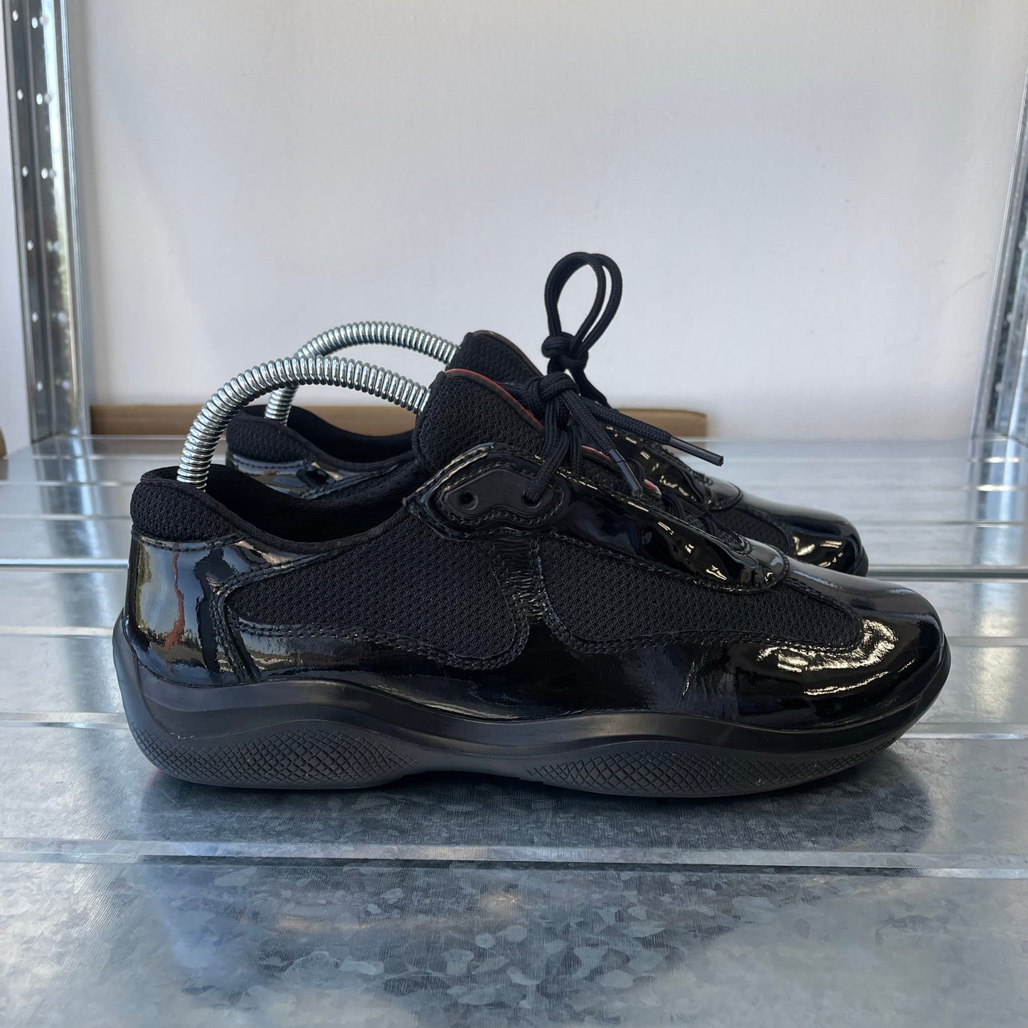 Prada Sport Black Patent Leather Americas Cup Trainers