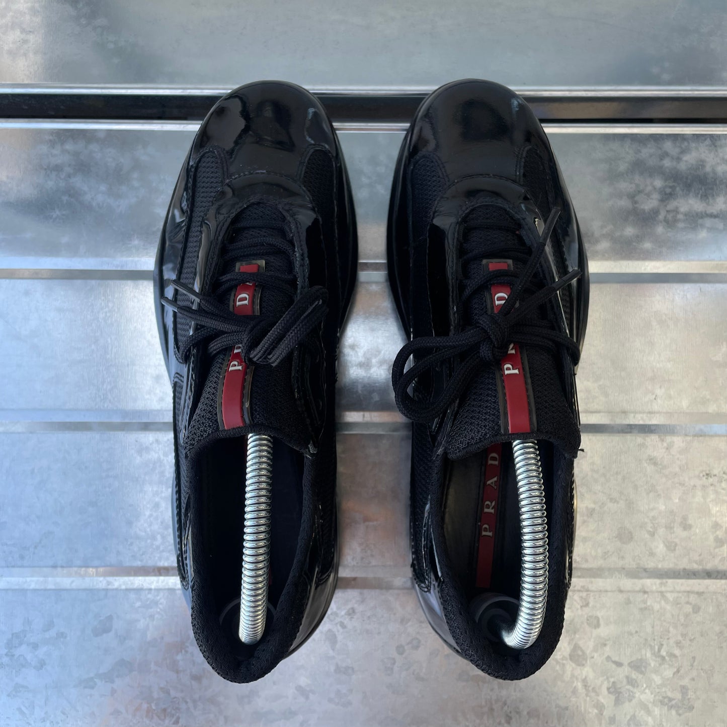 Prada Sport Black Patent Leather Americas Cup Trainers