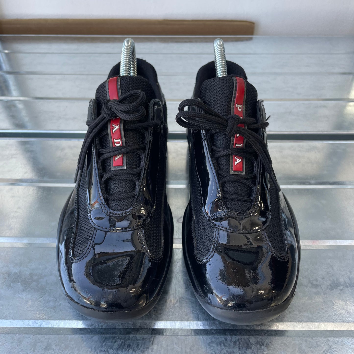 Prada Sport Black Patent Leather Americas Cup Trainers