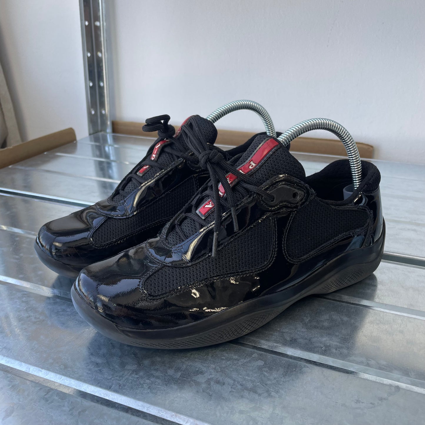 Prada Sport Black Patent Leather Americas Cup Trainers