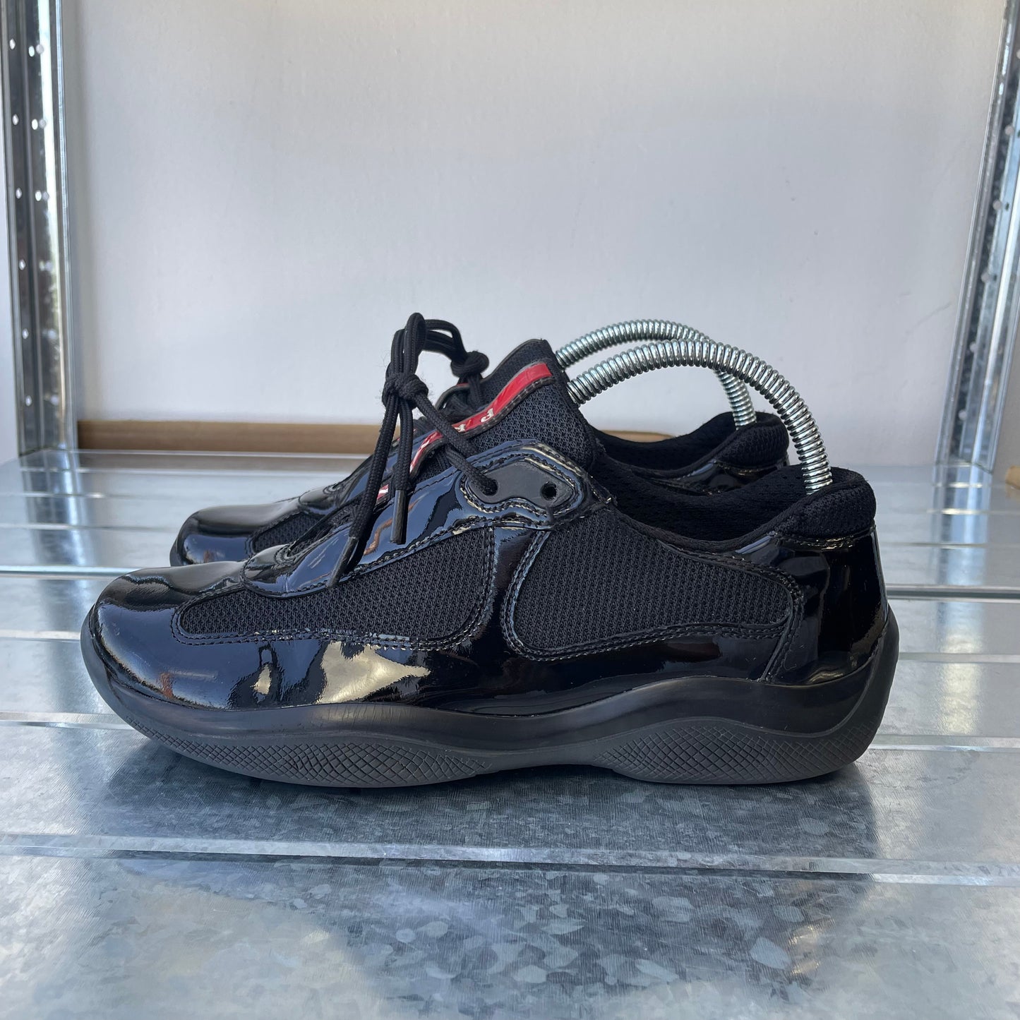 Prada Sport Black Patent Leather Americas Cup Trainers
