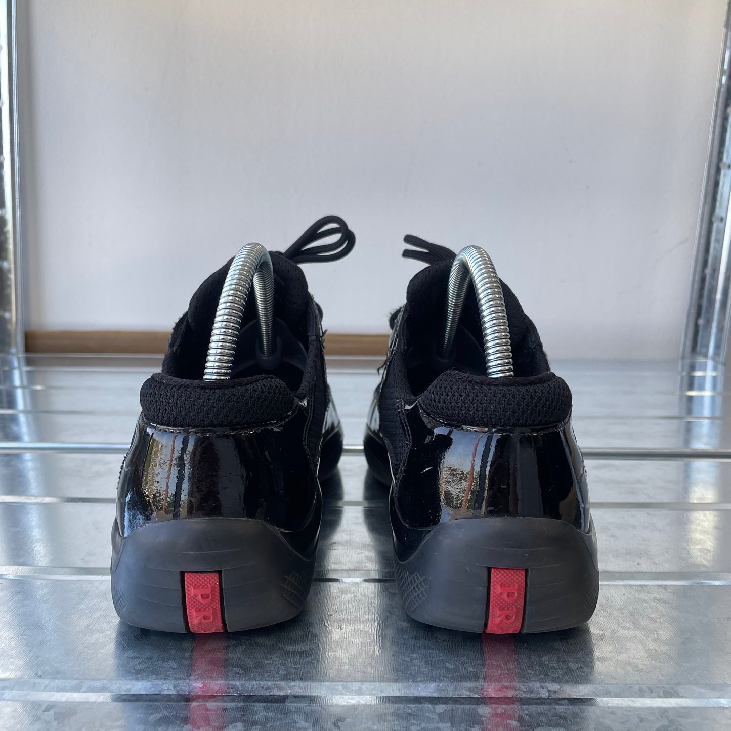 Prada Sport Black Patent Leather Americas Cup Trainers