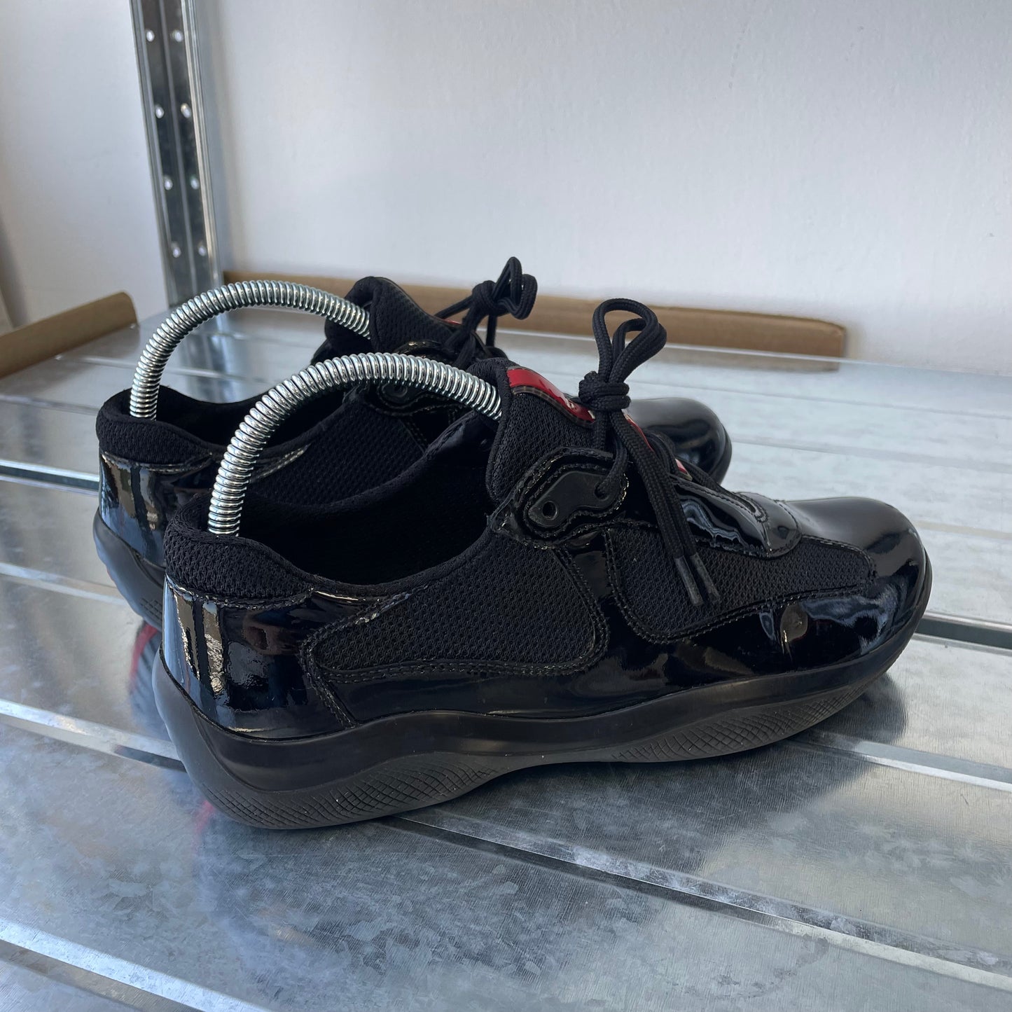 Prada Sport Black Patent Leather Americas Cup Trainers