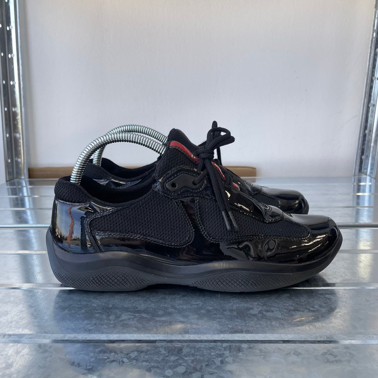 Prada Sport Black Patent Leather Americas Cup Trainers