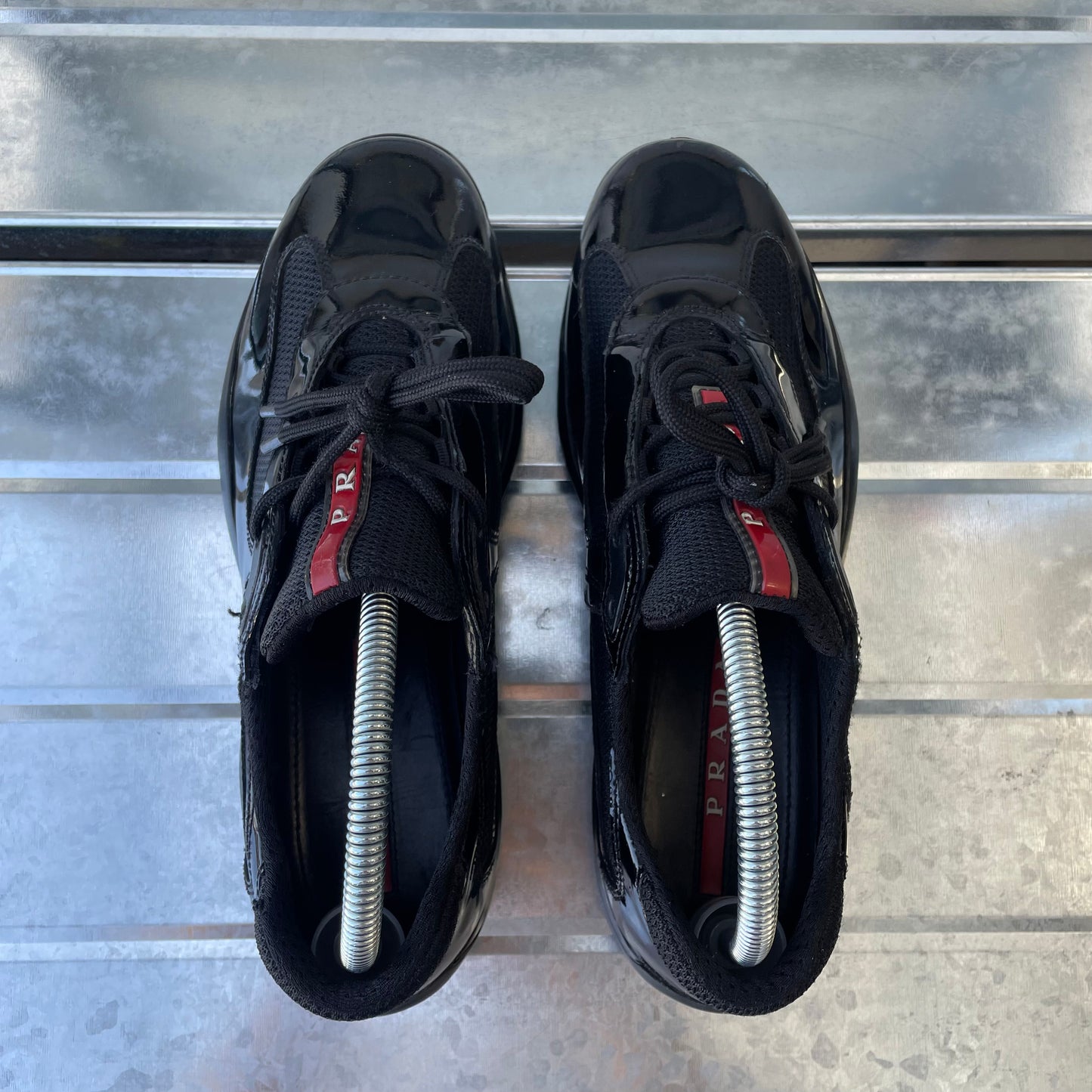 Prada Sport Black Patent Leather Americas Cup Trainers